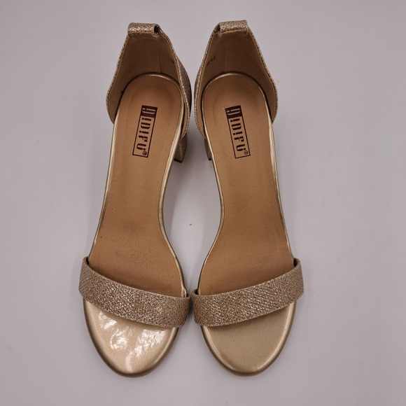 IDIFU Shiny Goldtone Lime Sandals Block Heel 6.5 - Picture 4 of 8